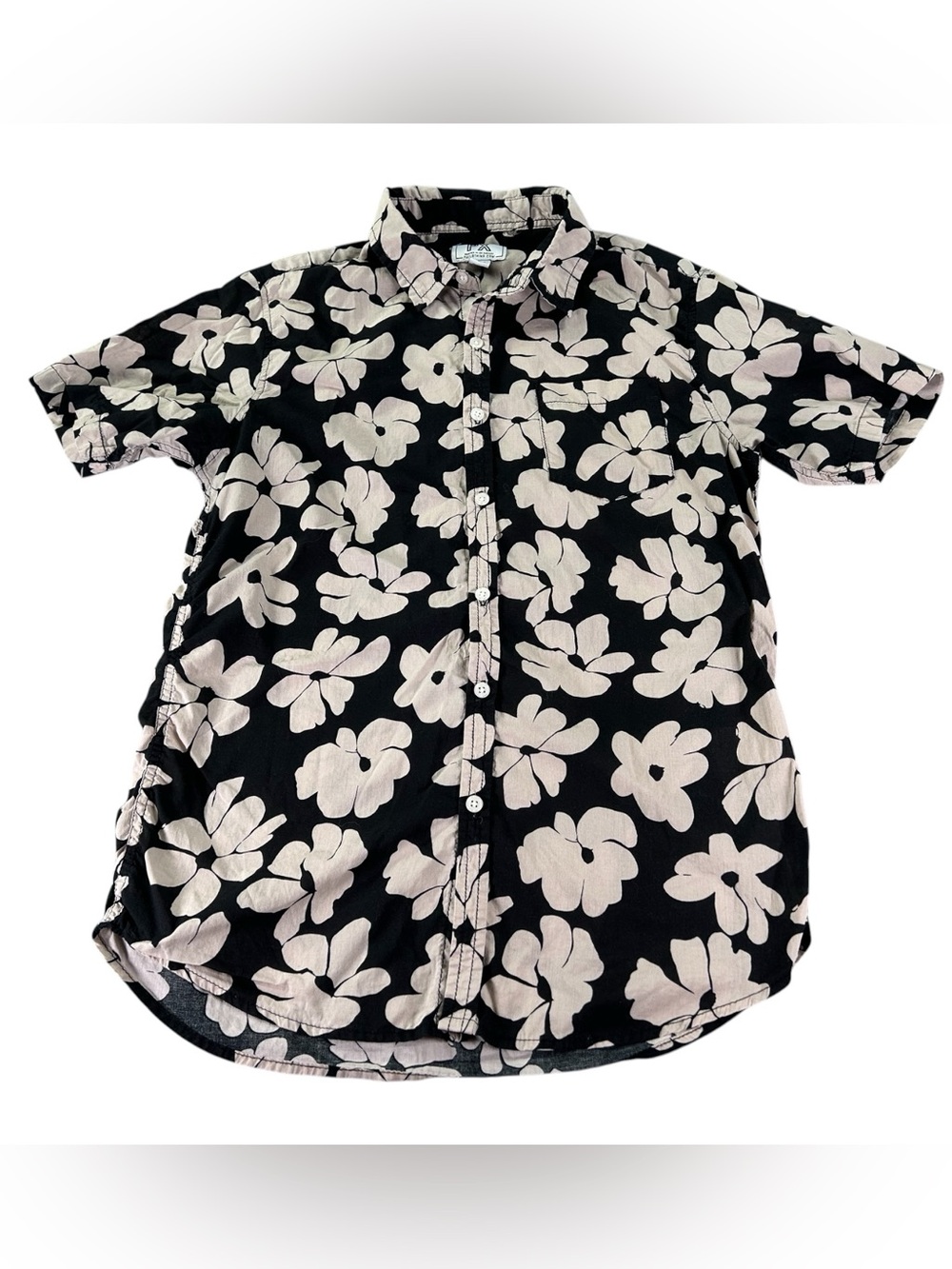 PX Clothing Men’s M Floral Button Up Shirt Black Oversized Flower 100% Cotton